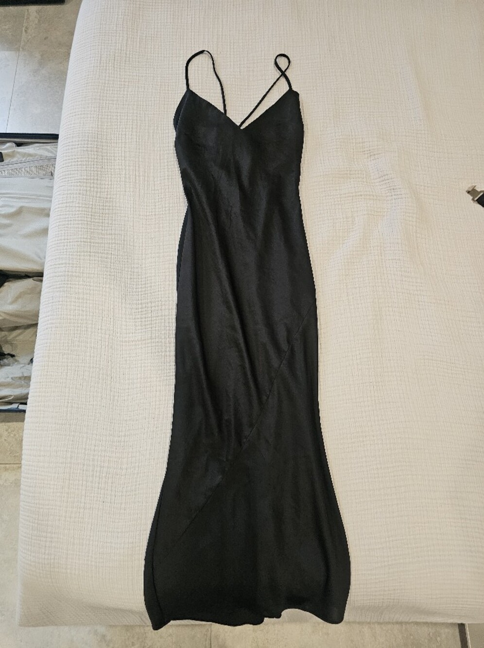 Aritzia Black Satin Midi Slip Dress